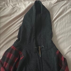 Maurices Black and Red Plaid Hoodie Jacket